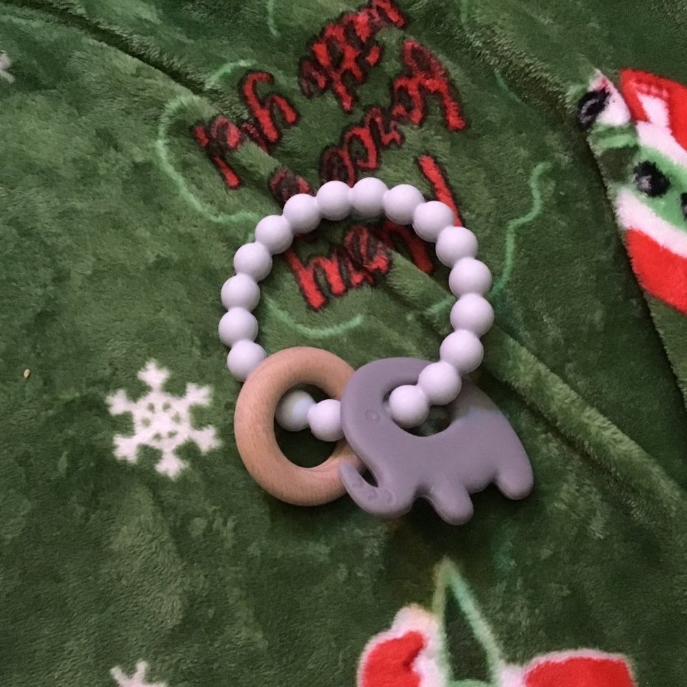 Silicone & Natural Wood Elephant Teether Rattle – BPA-Free